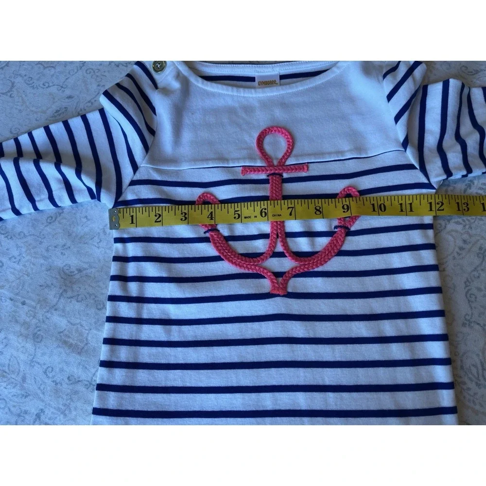 GYMBOREE Girl Size 6 3 Piece Top Skirt and Hat Set White Pink Blue Nautical Anch